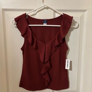 NWT Old Navy Women's Burgundy Red Ruffle Sleeveless Top